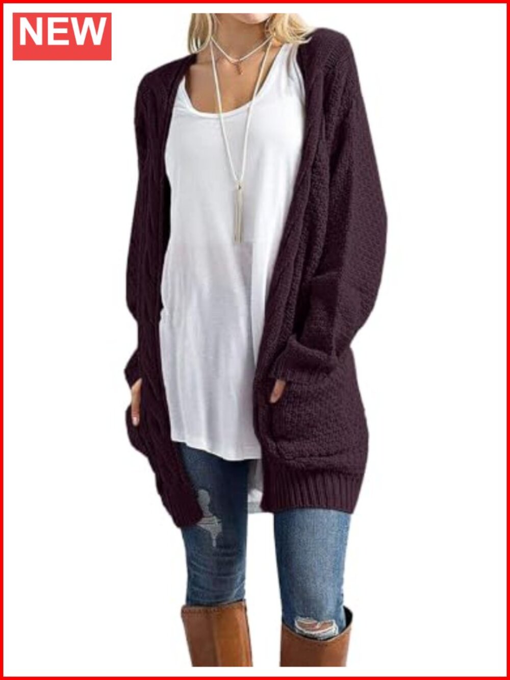Women's Cable Knit Cardigan Sweater Long Sleeve Pockets